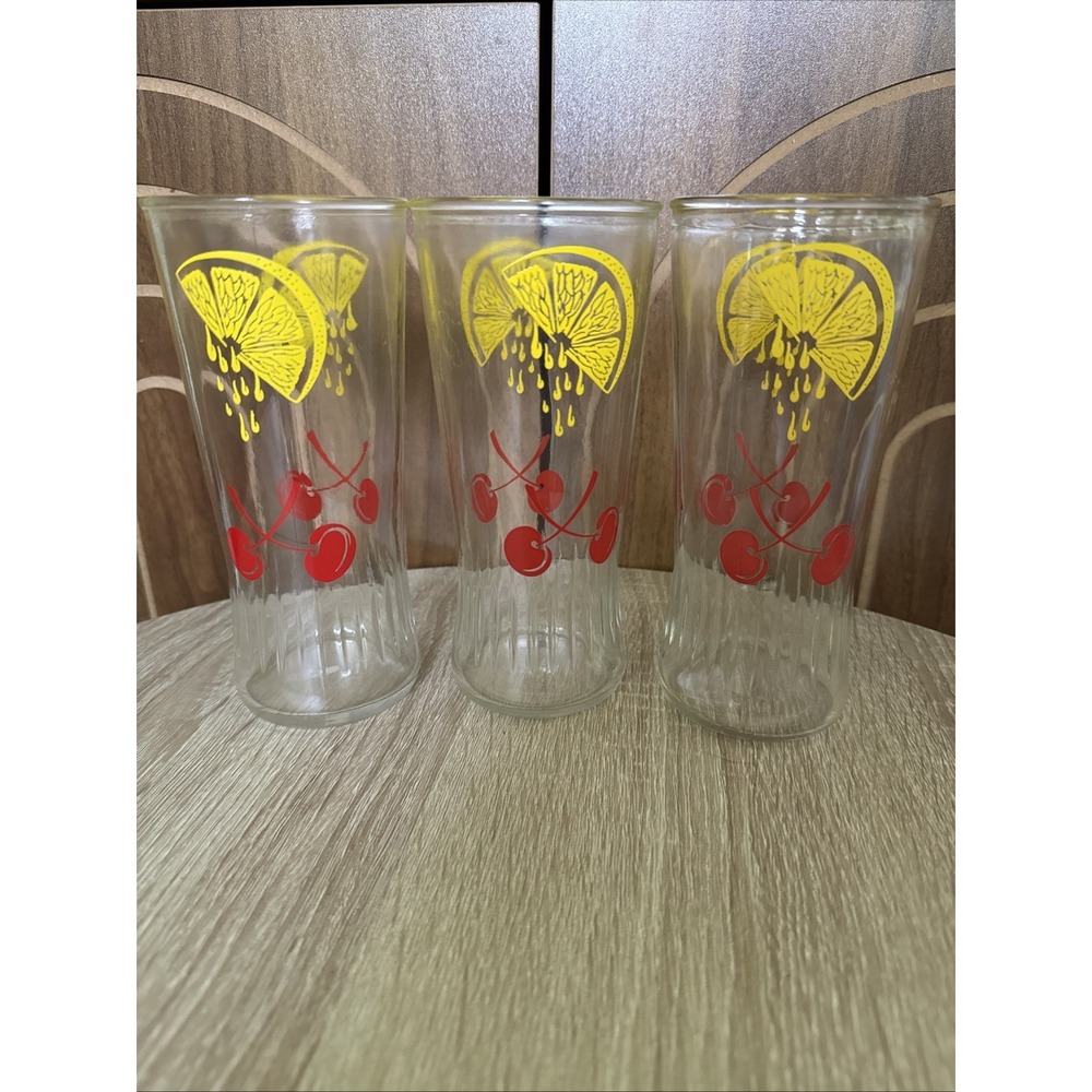 3 Anchor Hocking Clarion Jelly Glass Dripping Lemon Wedge Cherries Iced Tea